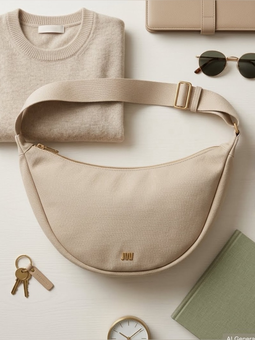 NWOT July Everyday Crescent Handbag-Taupe